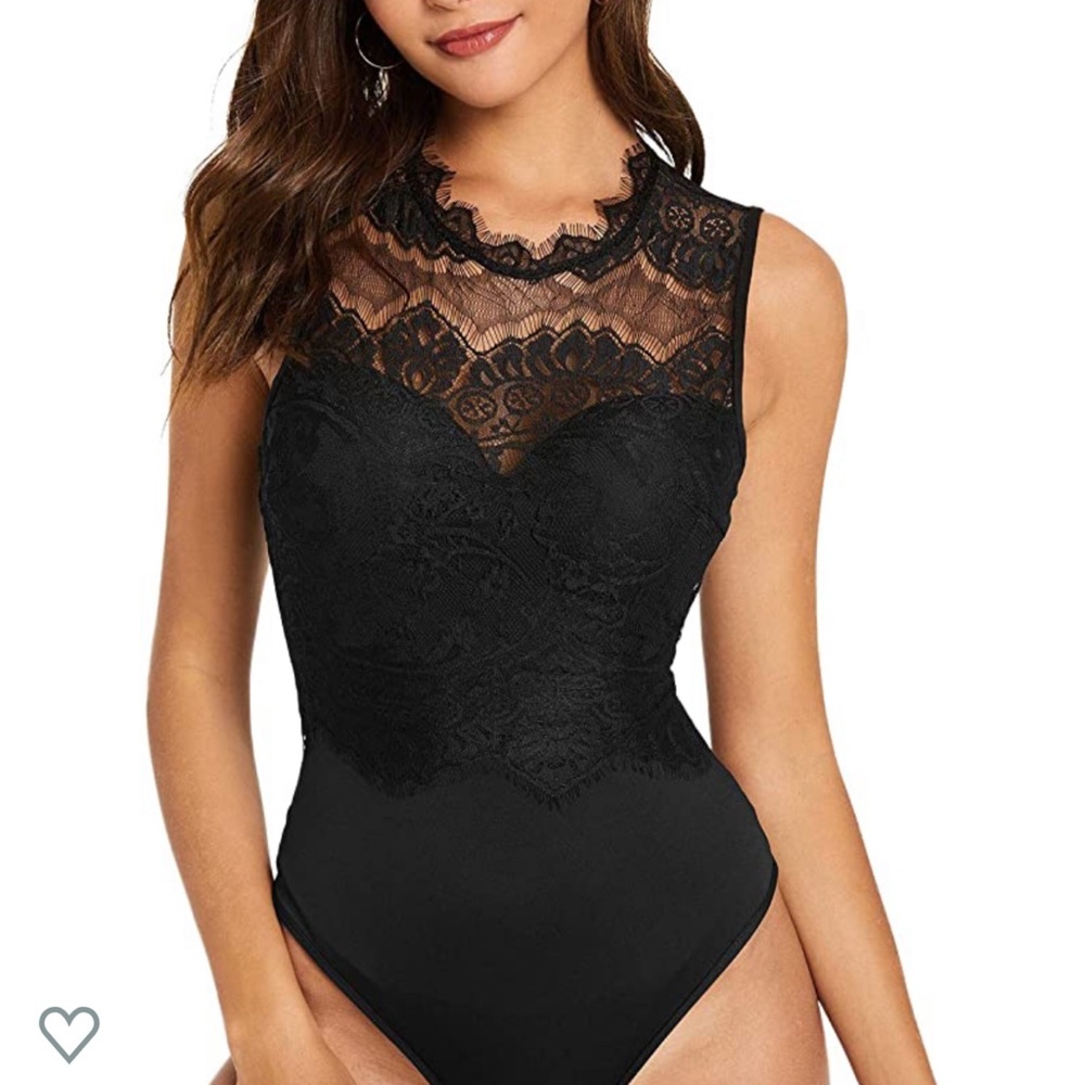 Black lace high neck bodysuit